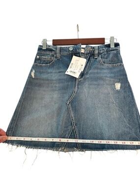 Guess Distressed A-Line Denim Skirt - Blue